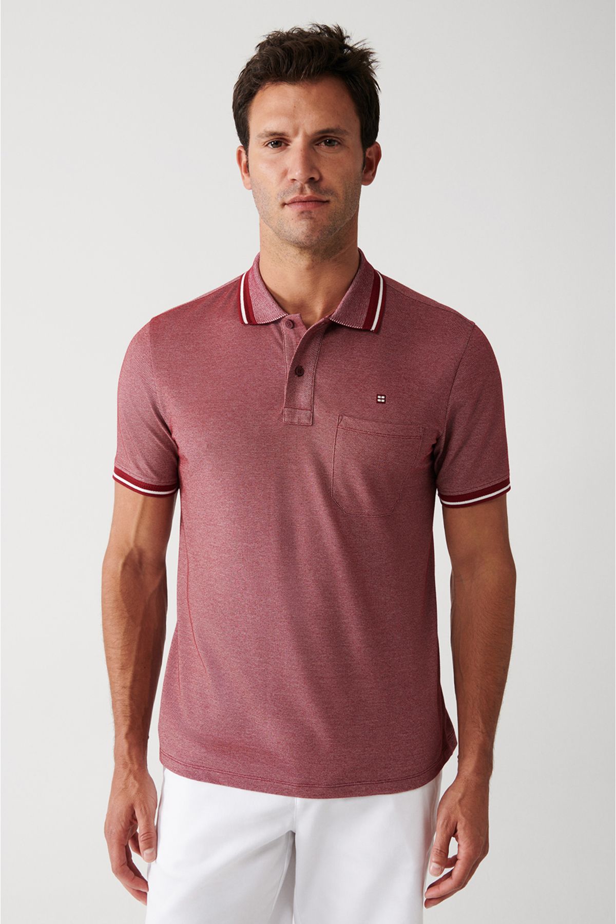 Avva Erkek Bordo Kıvrılmaz Yaka Cepli 2 Düğmeli Polo Yaka T-shirt E001031