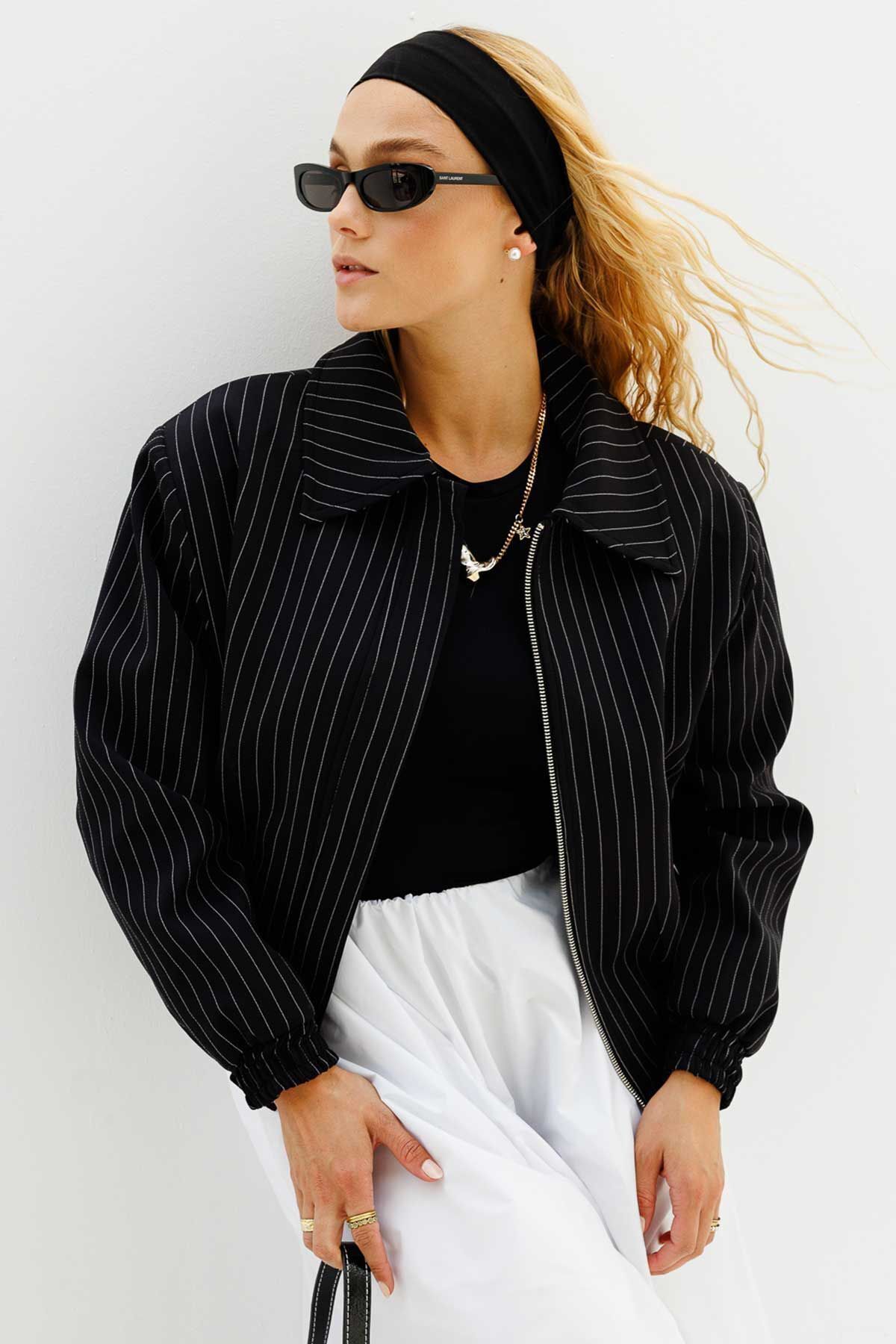 Hooopstore-Black Premium Striped Bomber Jacket 1