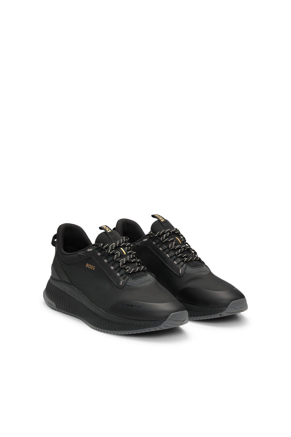 BOSS-Men's Black Sneaker - Lace-up, Non-slip Sole, Brand Logo, Daily Use, 50529544 -007 1