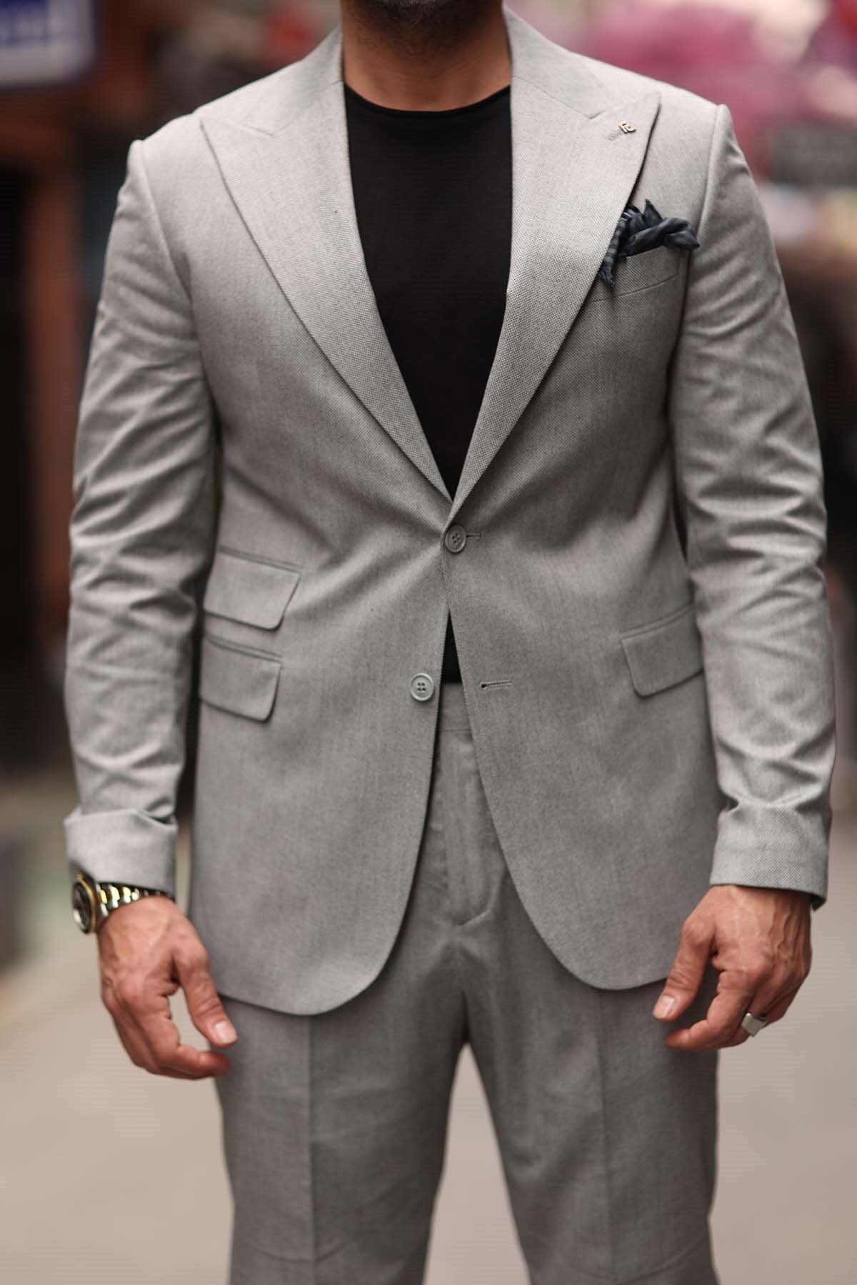 Fc Plus Geniş Yaka Pantolonu Pileli Takım Elbise Slim Fit görsel 5