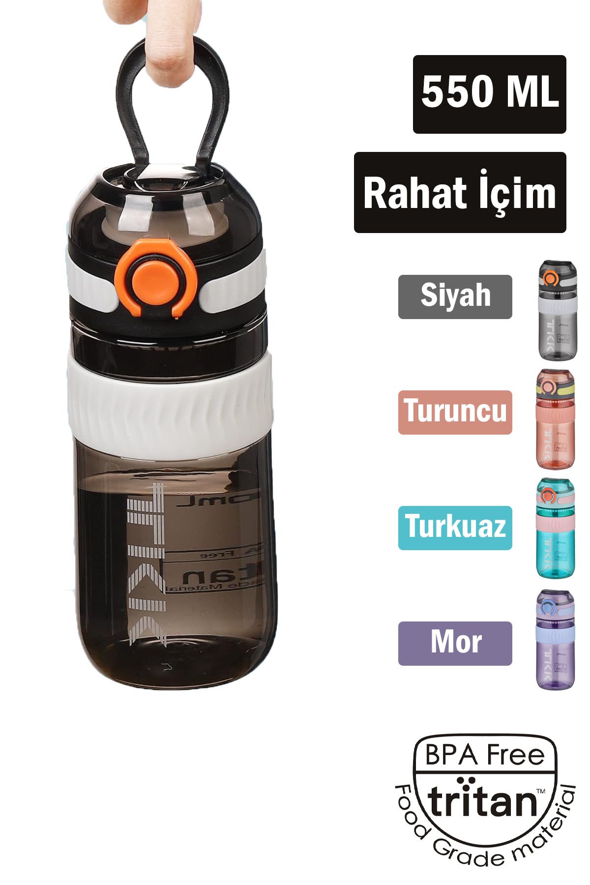 Vagonlife-Tkk 550 ml Bpa Free and Tritan Water Bottle with Carrying Handle - Comfortable Drinking U Mouth Fftkk1016-550Ml 5