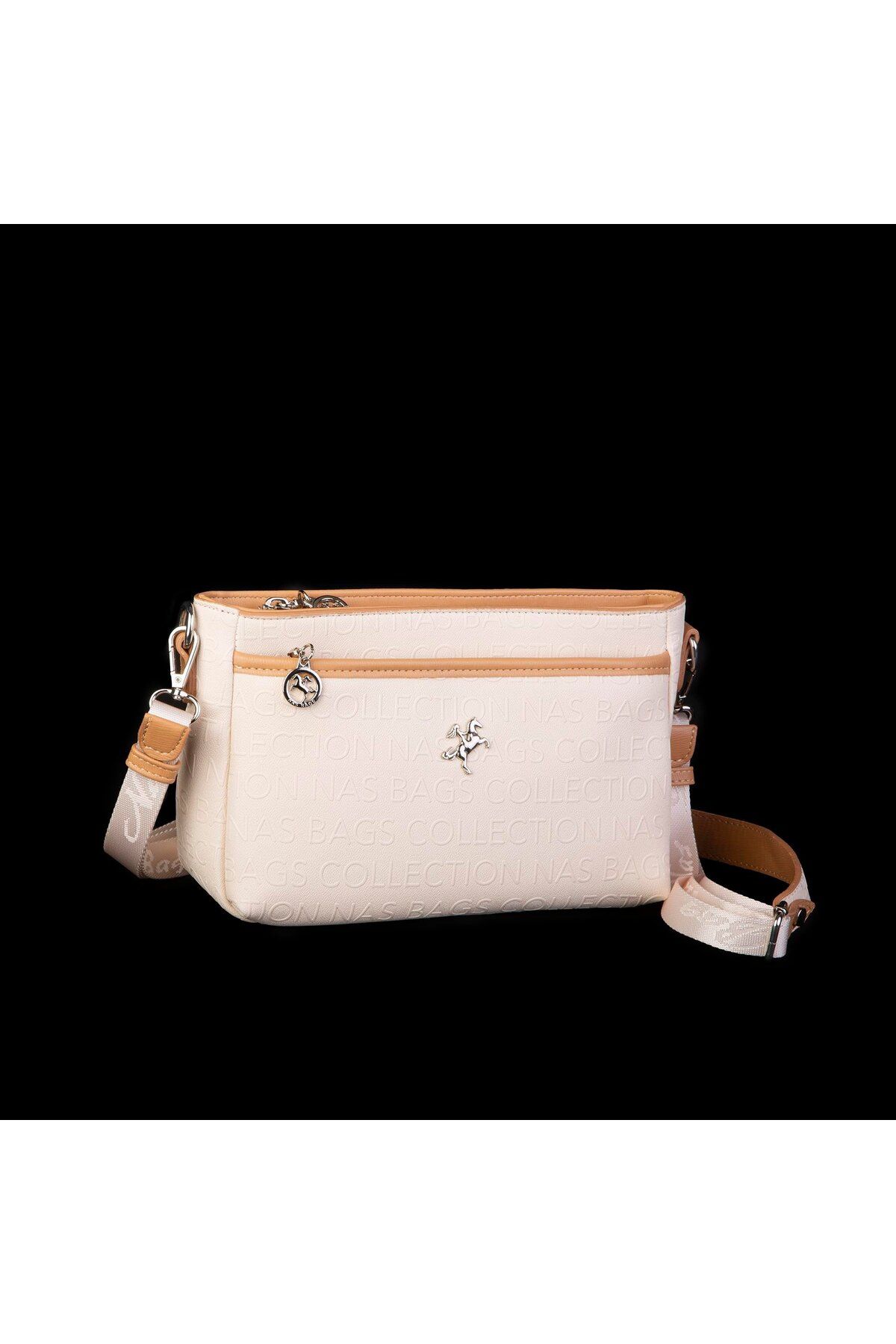 Nas Bag-Geantă de umăr și crossbody reglabilă cu mai multe compartimente pentru femei - Camel în relief crem 1