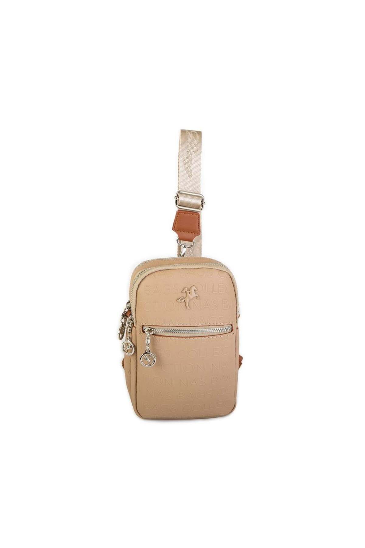 Nas Bag-Geantă de damă în talie și corp Geantă Crossbody Transformabilă Nas Geantă nisip bronz în relief 1