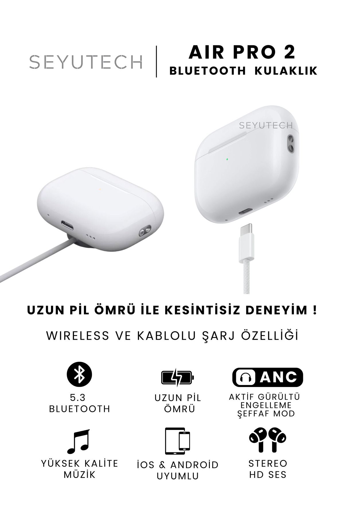 SEYUTECH Air Pro2 ANC Bluetooth Kulaklık Gürültü Engelleme&Şeffaf Mod Ios ve Android Tüm TelefonlaraUyumlu-3