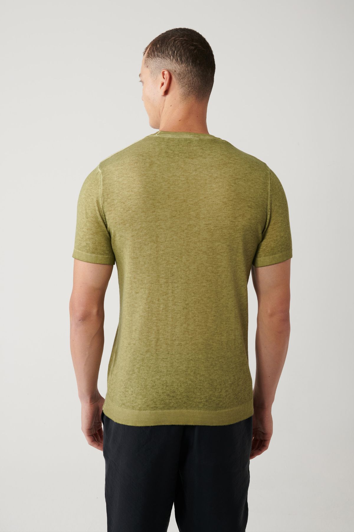 Avva-Men's Khaki Crew Neck Garment Dyed T-Shirt A41Y5074 4