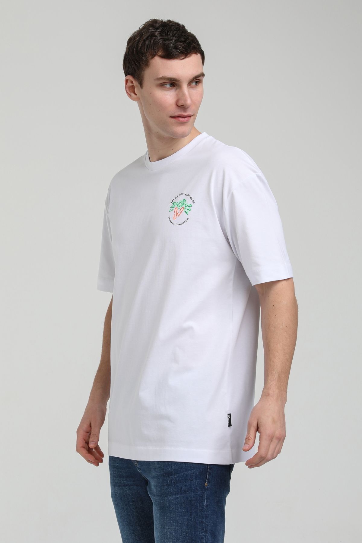 NEW WORLD POLO-Tricou supradimensionat alb cu decolteu crew 23ssm20336 3