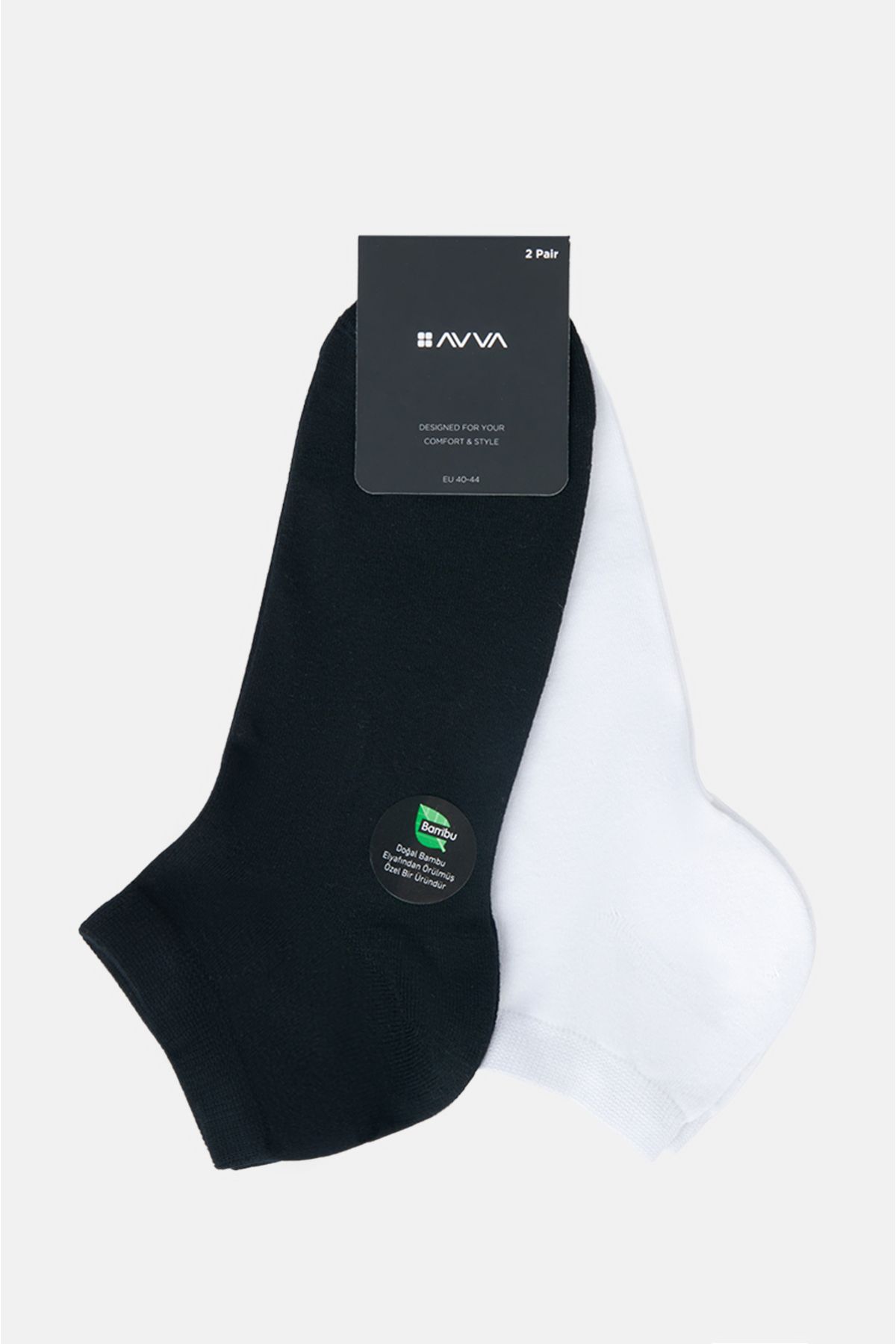 Avva-Men's Black-White 2-Piece Plain Sneaker Socks B008507 1