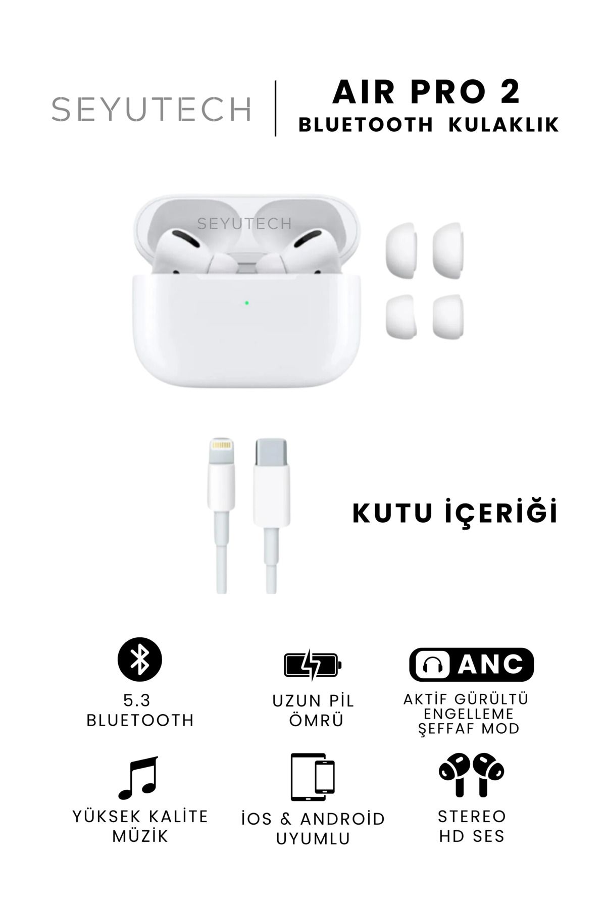 SEYUTECH Air Pro2 ANC Bluetooth Kulaklık Gürültü Engelleme&Şeffaf Mod Ios ve Android Tüm TelefonlaraUyumlu-6