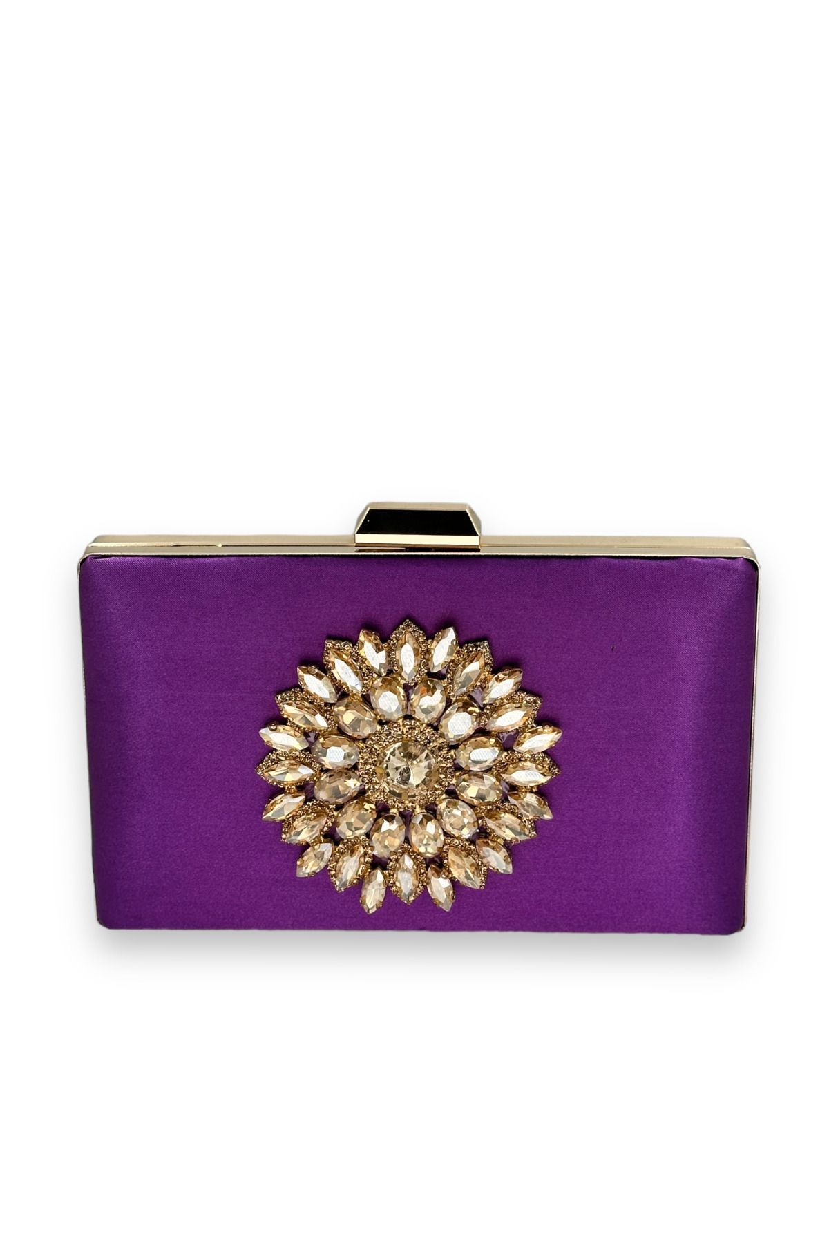 MidStore Mor Renk Saten Kristal Taşlı Abiye Çanta Gece Çantası Kına Gelin Mezuniyet Çantası Clutch Portföy