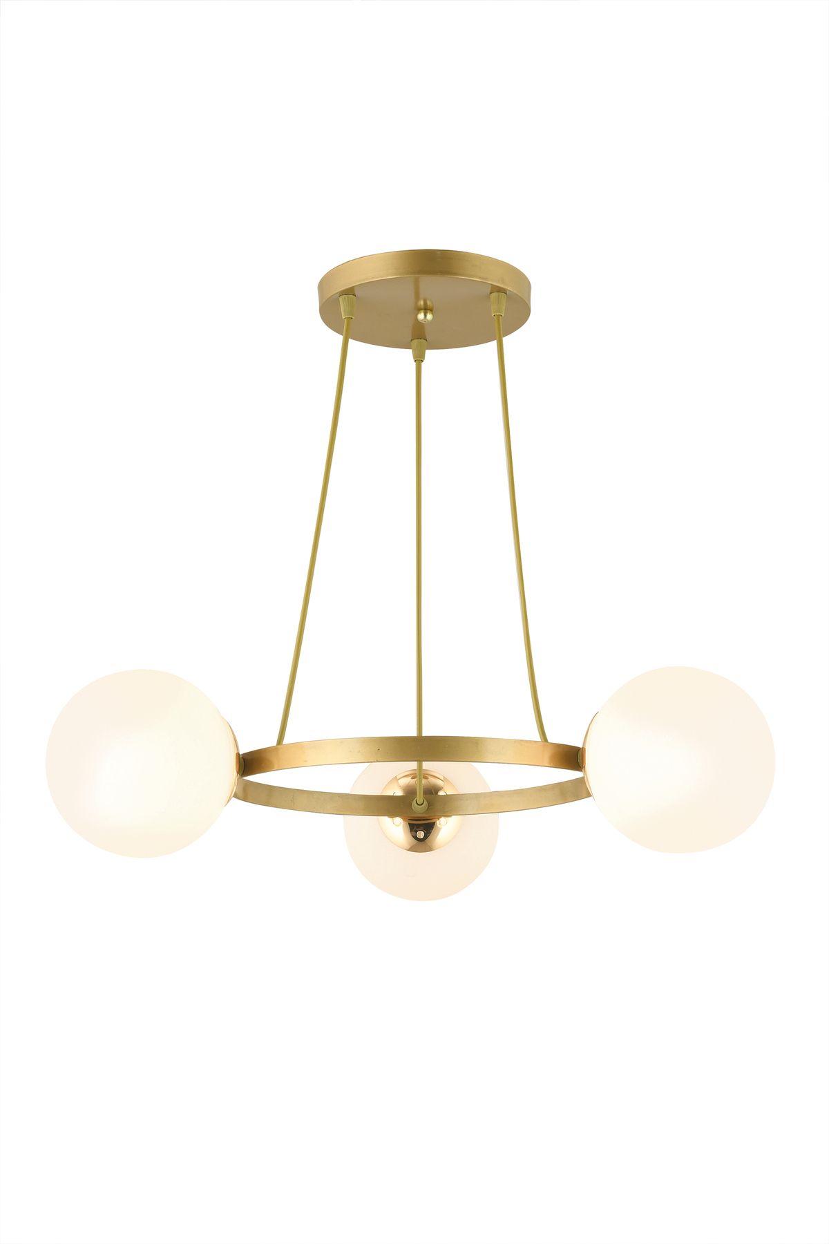 SONSUZ AYDINLATMA&AVİZE-Endless Antique 3-Piece Ring White Globe Glass Modern Chandelier 4