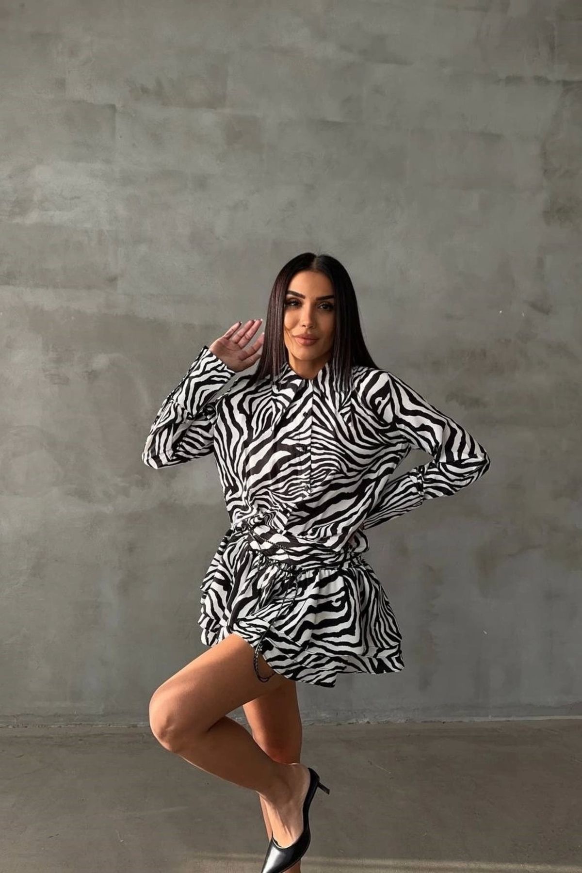 Eka-Women's Zebra Pattern Shirt Dress 1026- 221567 6