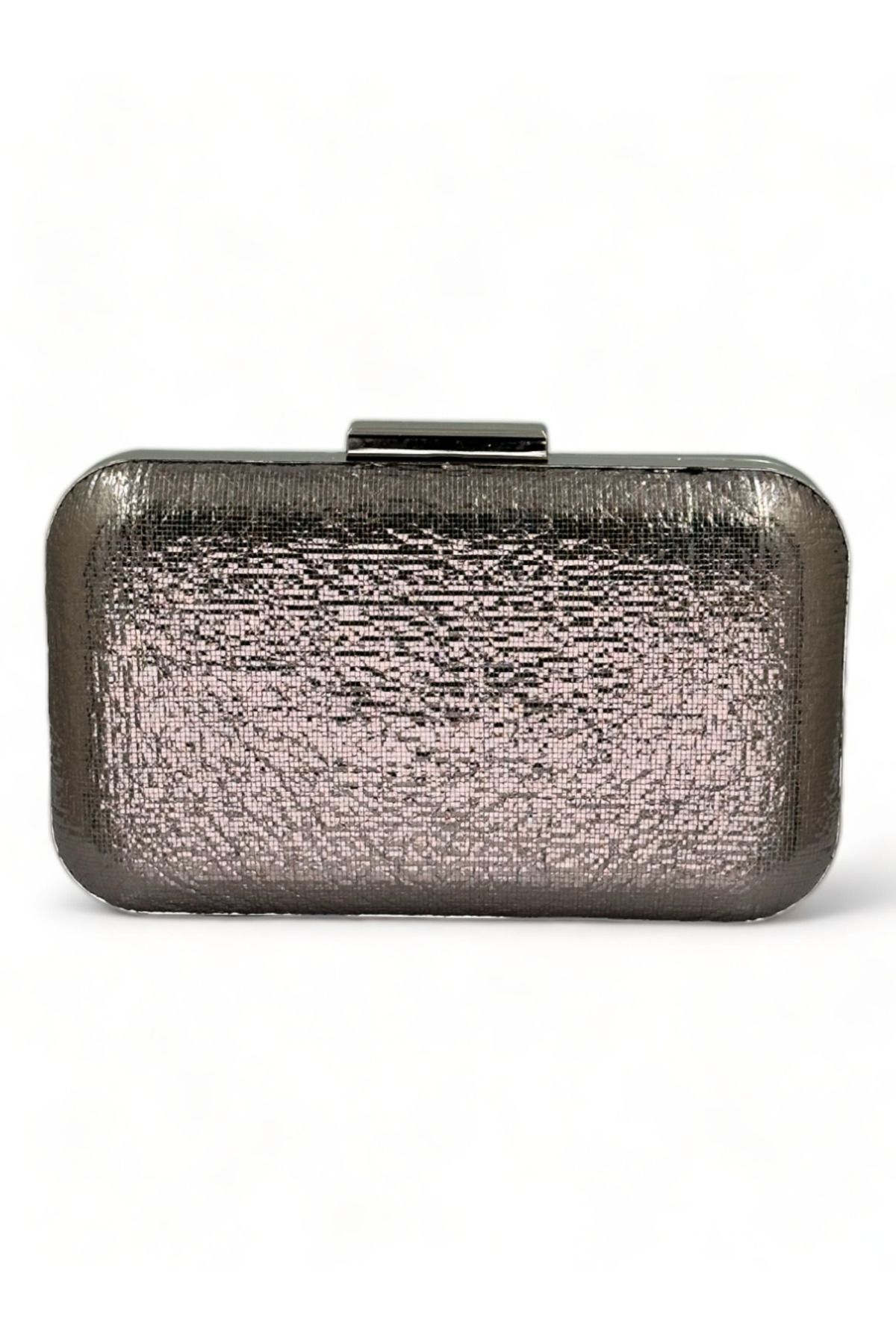 Wedding Fashion Antrasit Gri Platin Renk Parlak İthal Kumaş Clutch Abiye Çanta Portföy Clutch