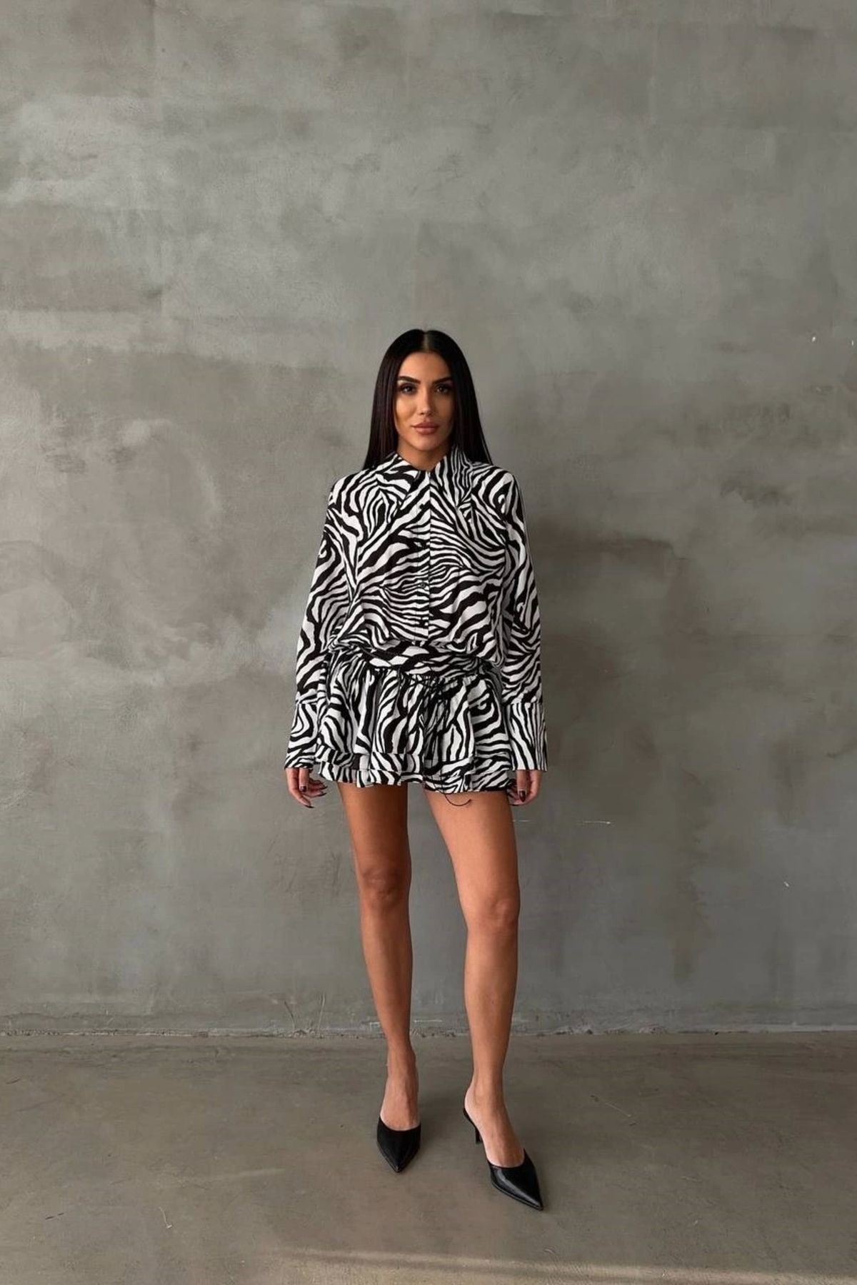 Eka-Women's Zebra Pattern Shirt Dress 1026- 221567 5