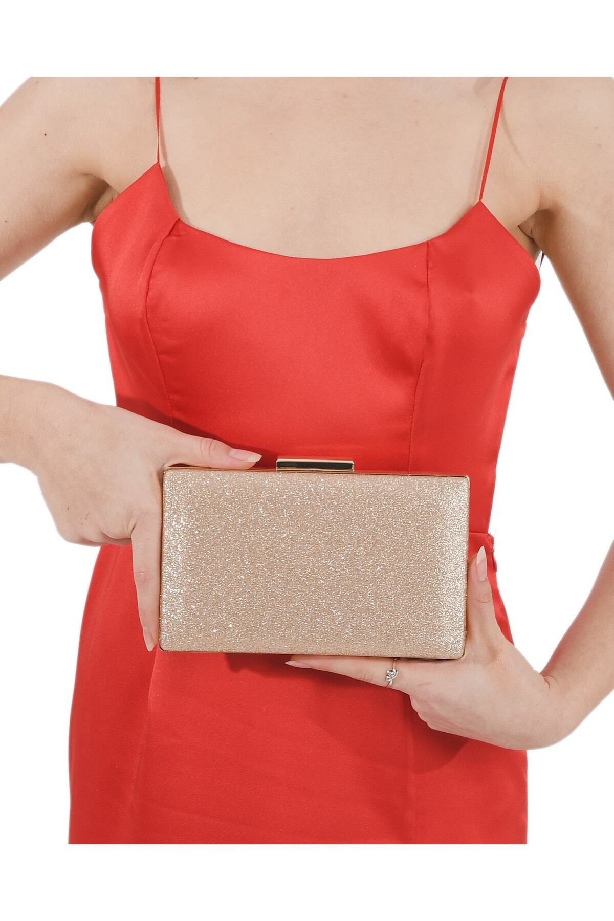 Wedding Fashion Rose Gold Renk Simli Abiye Çanta Clutch Balo Mezuniyet Çantası