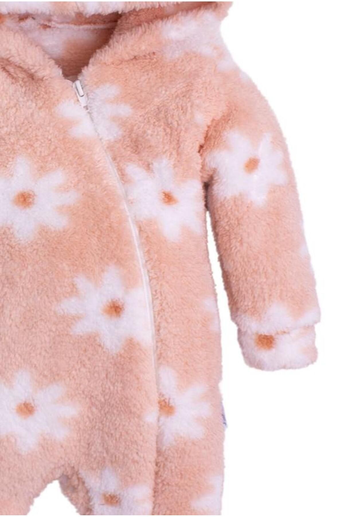 Chicsy Baby-Winter Sweet Plush Hooded Floral Patterned Baby Kids Welsoft Jumpsuit 3