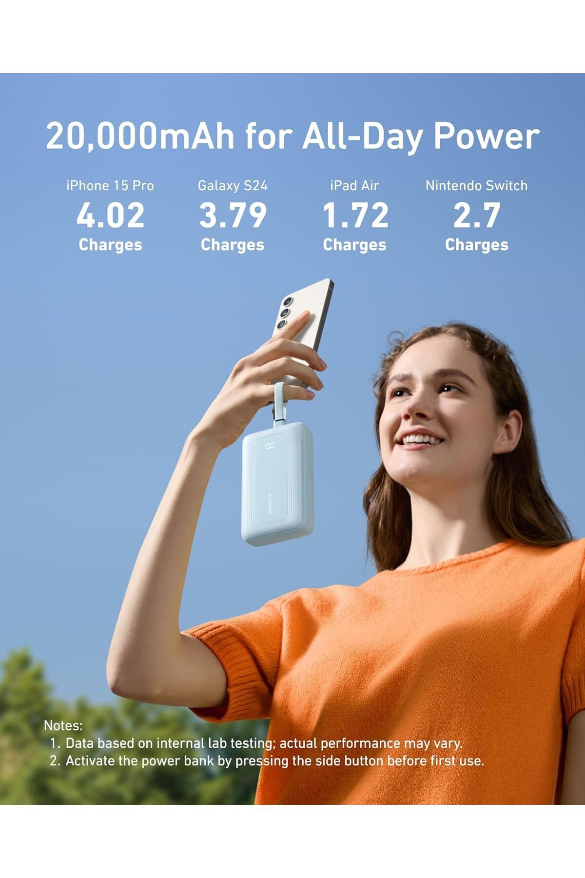 Anker-Zolo Power Bank with Built-in USB-C & Lightning Cables, 20,000mAh & 30W Max, Black 3