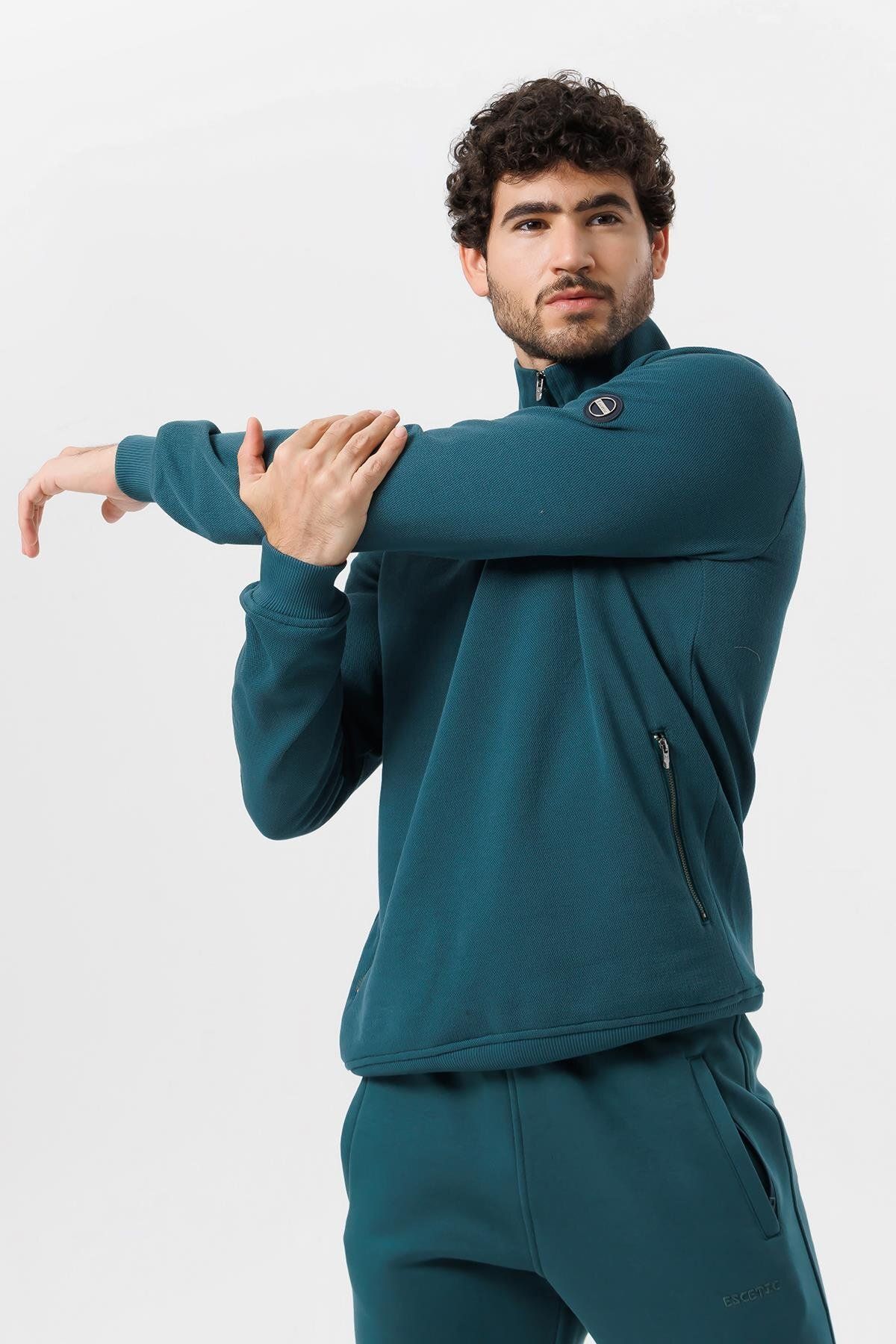 Escetic-Men's Green Thick Fleece Slimfit Winter Sweatshirt T0120 5