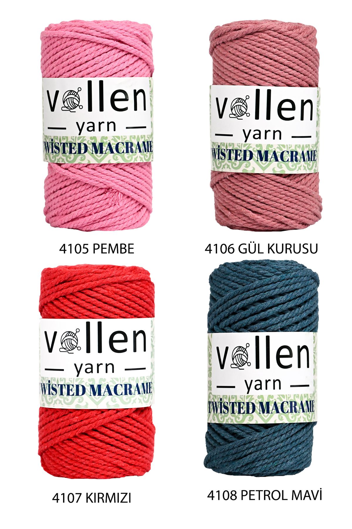 vollen yarn-3 لفائف ممتازة، مكرامية مشطوفة، مكرامية قطنية، حبل حبل، ثلاث لفائف، خيط هواية، 250 جرام، وردة مجففة 3
