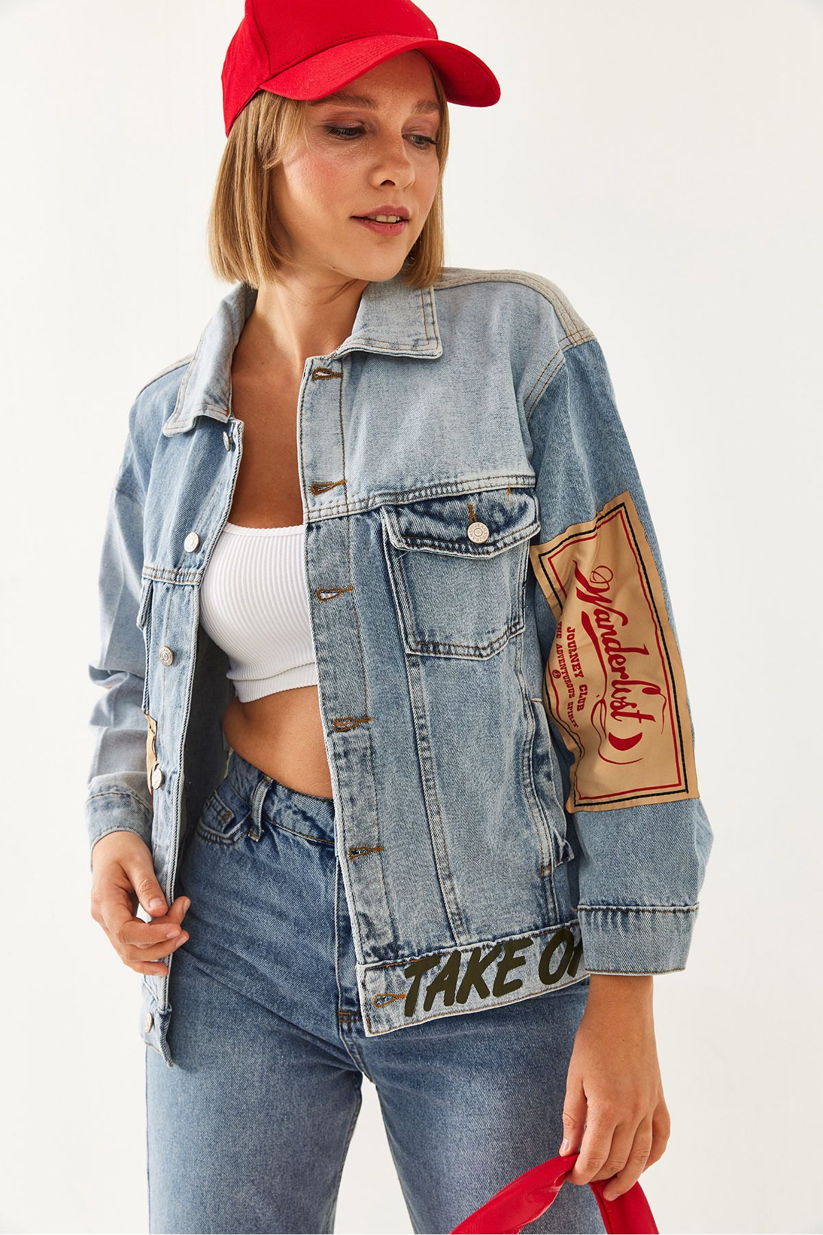 Bianco Lucci-Kurtka jeansowa damska oversize z herbem i nadrukiem 85001047 4
