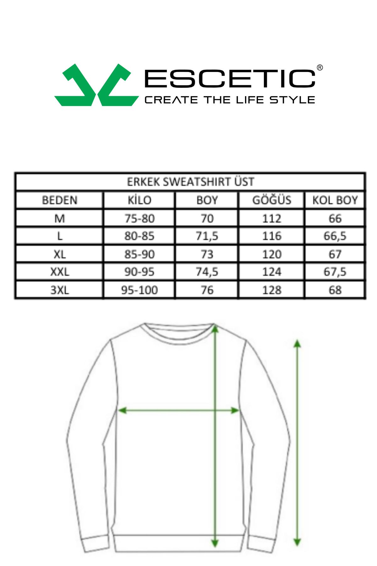 Escetic-Men's Green Thick Fleece Slimfit Winter Sweatshirt T0120 7