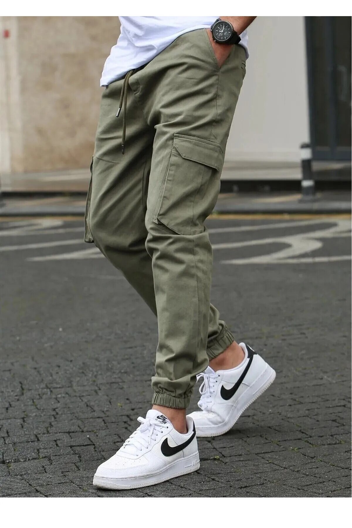 SON YAZ  Erkek Kargo Pantolon Lastikli Paça Cüzdan Cepli Slim Fit Joger Pantolon