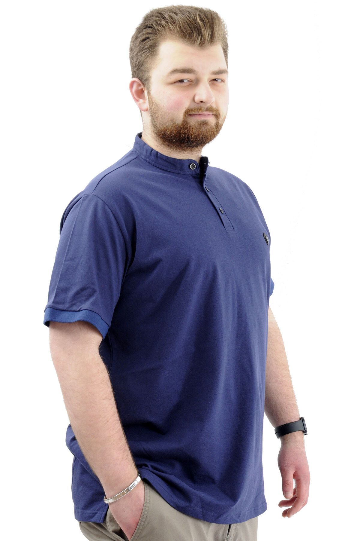 ModeXL-Ανδρικό μπλουζάκι - Mode XL, Plus Size, Κομψός γιακάς, Λογότυπο Md, Indigo 22326 3