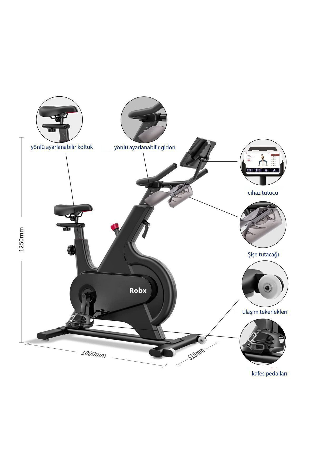 ROBX E1 Smart Spin Bike Kondisyon Bisikleti 100 Kademe Manyetik Sürüş Kontrol Sistemi