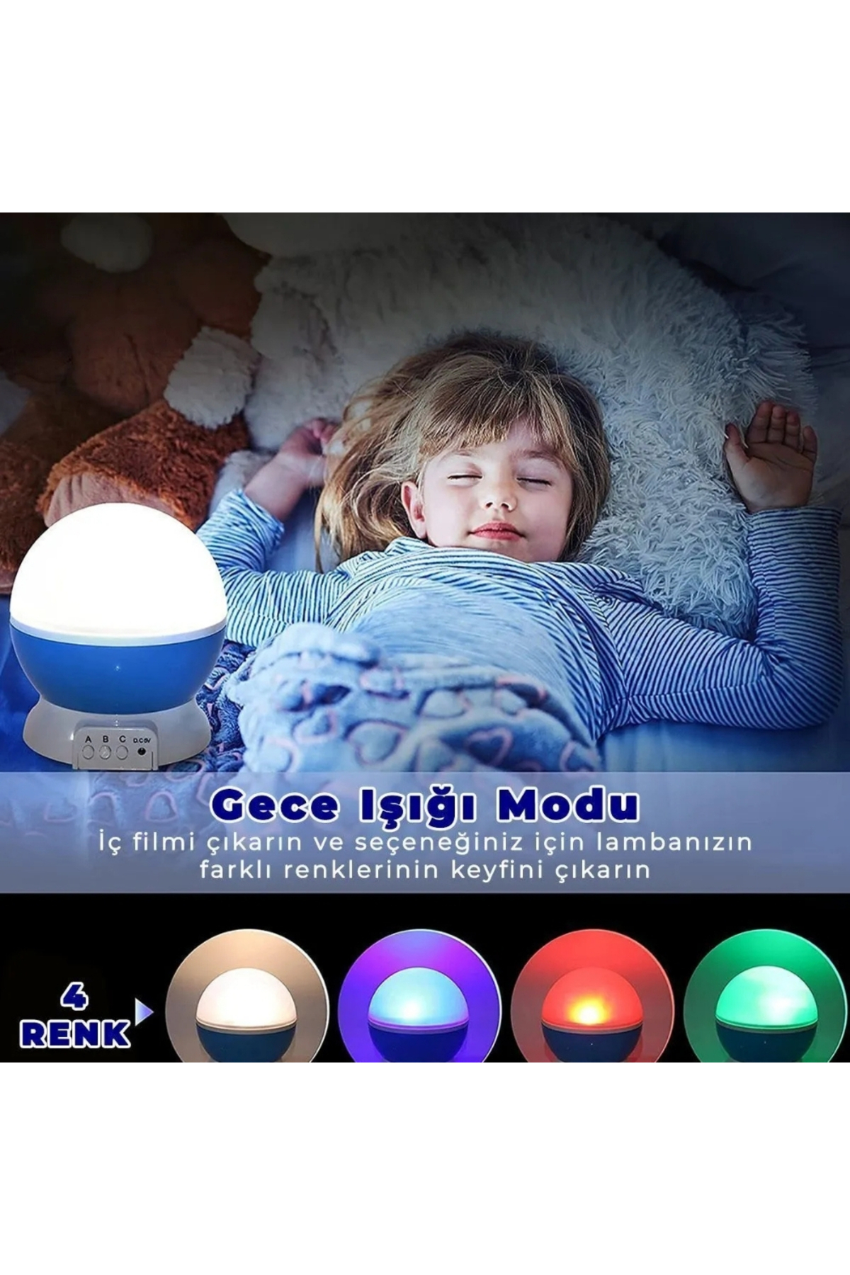 Genel Markalar Dönen Projeksiyon Led Işıklı Ay Yıldızlı Gece Lambası Çocuk,Bebek,Genç Odası ve Hediyelik fotoğrafı 7 (önizleme)
