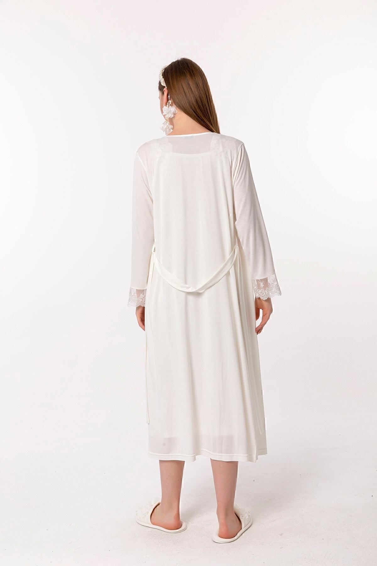 ByLohusa Effortt Ekru Sabahlıklı Hamile Lohusa Gecelik Takım fotoğrafı 4 (önizleme)