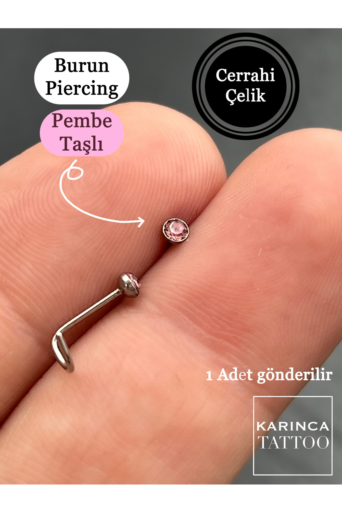 Karınca Piercing-Pink Rhinestone Nose Piercing Curved Thin Surgical Steel Nostril Piercing 2