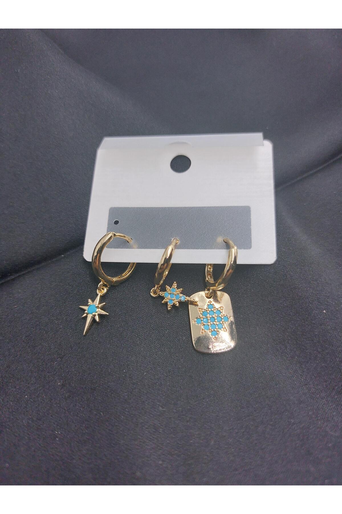 Demeter-Set of 3 Blue Polar Star Earrings 2