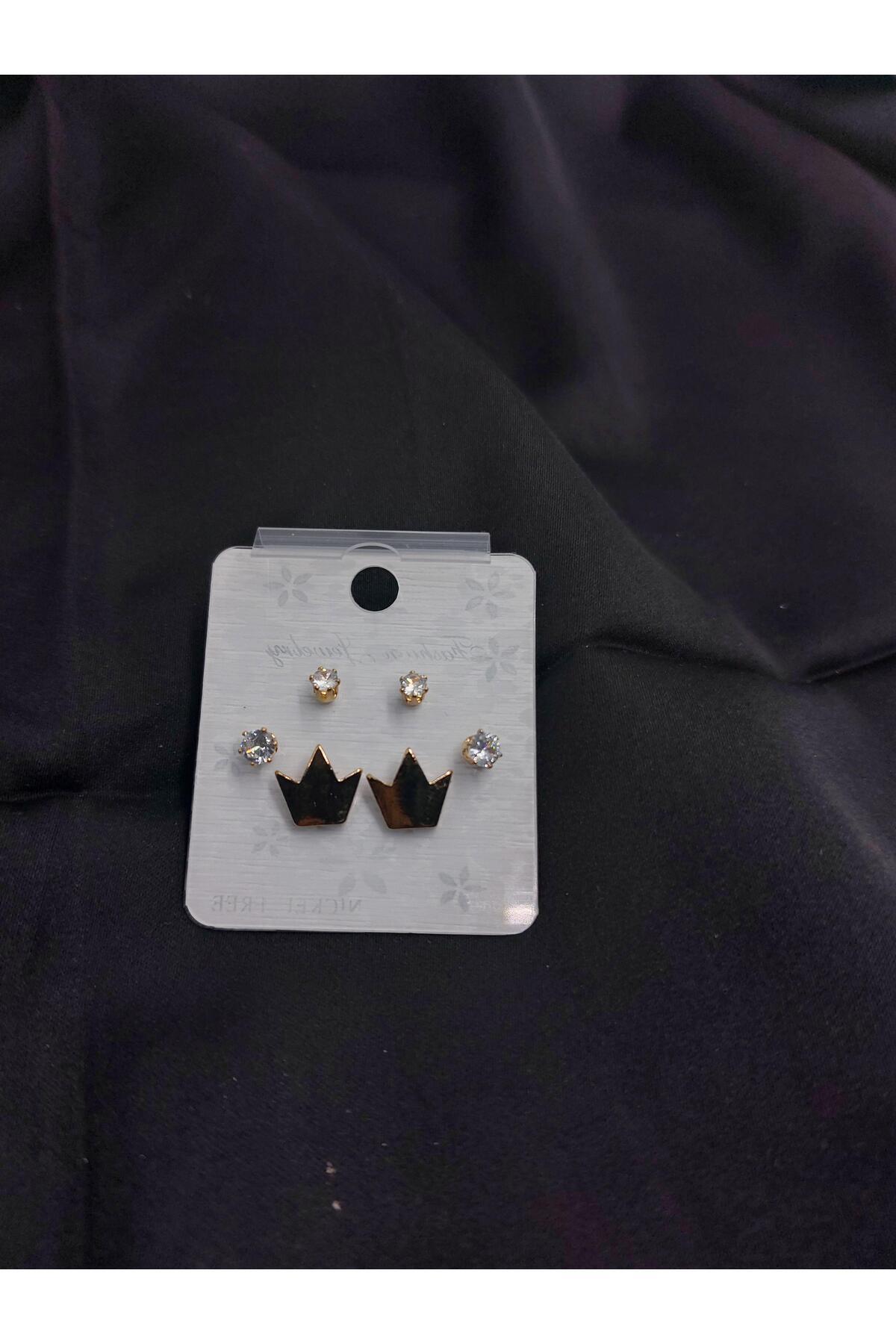 Demeter-Set of 6 Gold Crown Earrings 1