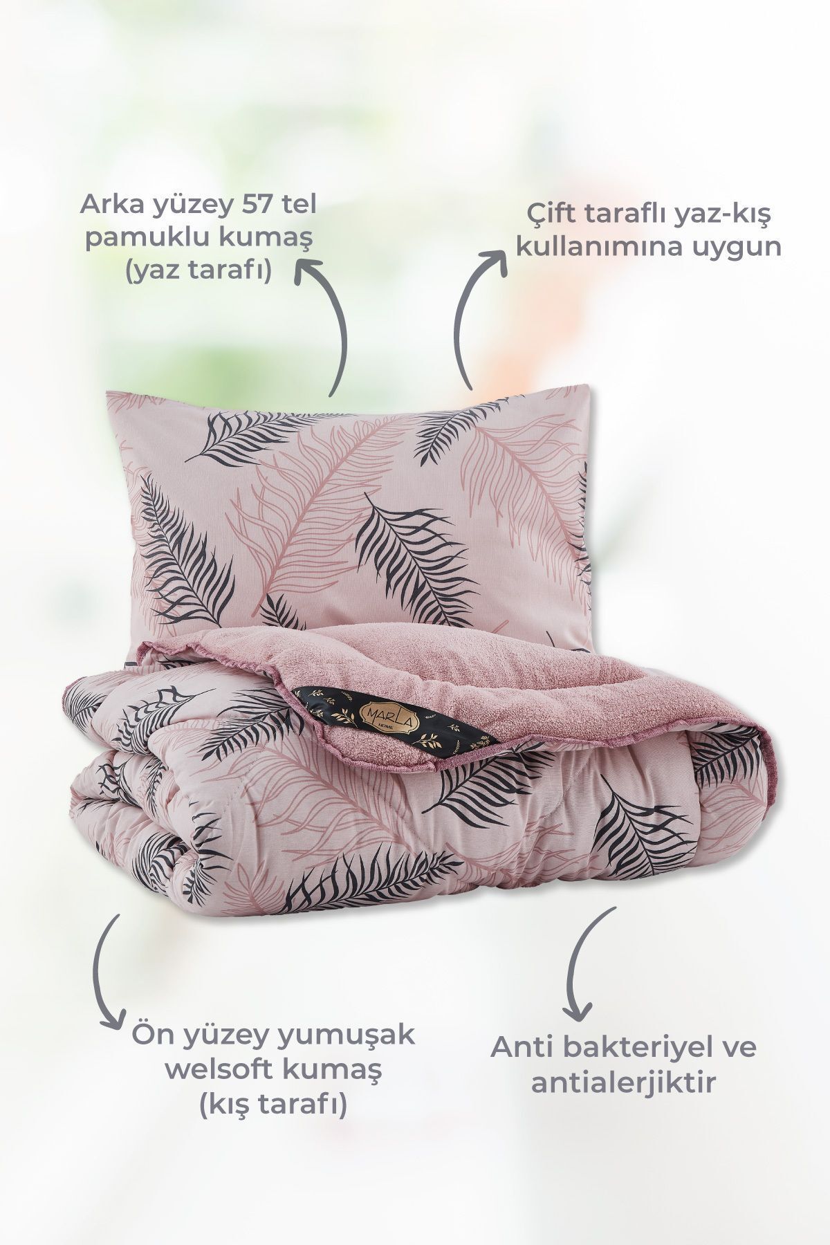 MARLA HOME-Palm Diamond Patterned - Double Sided Fluffy Single Sleeping Set 3