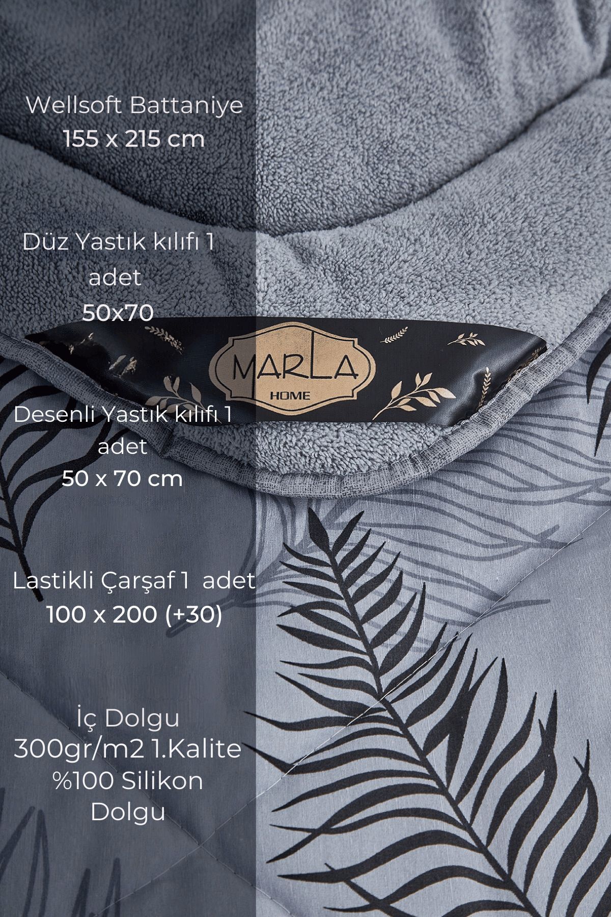 MARLA HOME-Palm Diamond Patterned - Double Sided Fluffy Single Sleeping Set 2