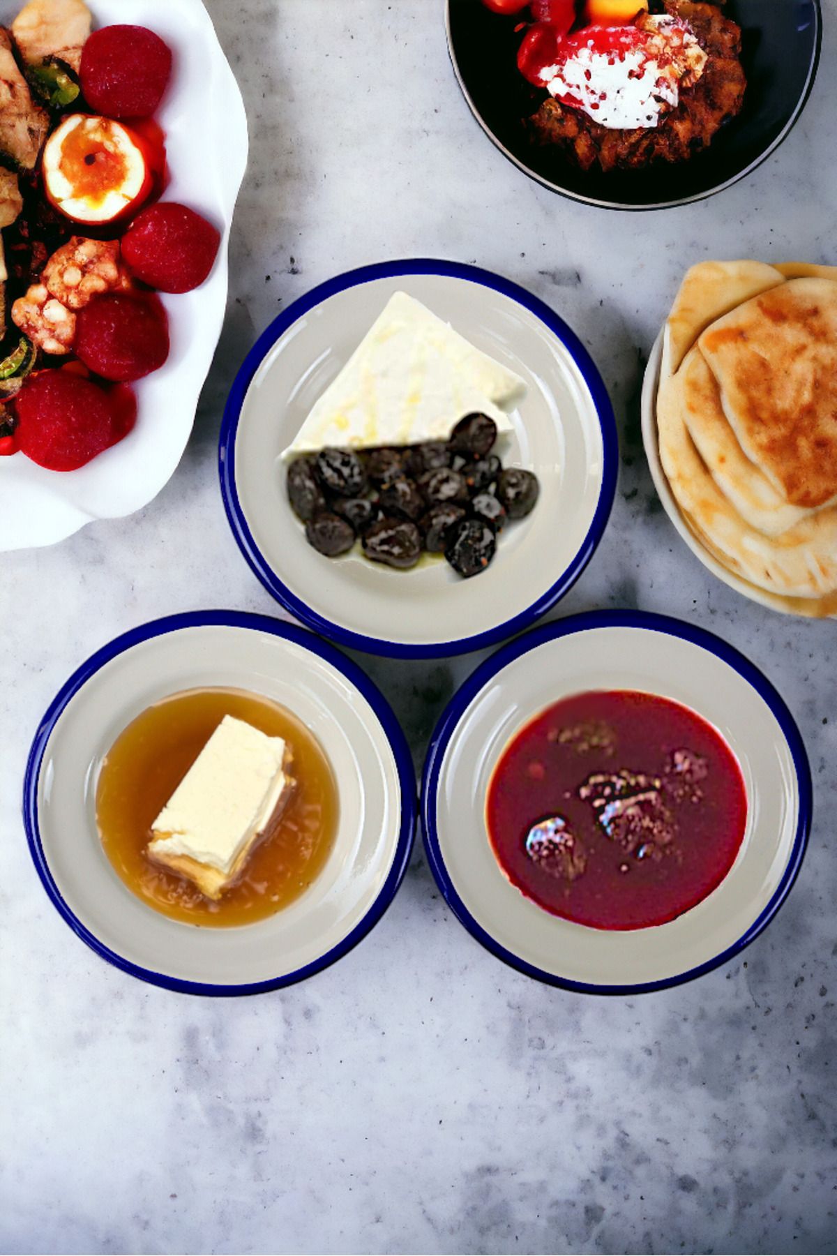 İnci Emaye-3 Pieces 14cm Enamel Plate Set, Breakfast Plate, Jam, Olive, Cheese Plate, Dowry, Gift 1