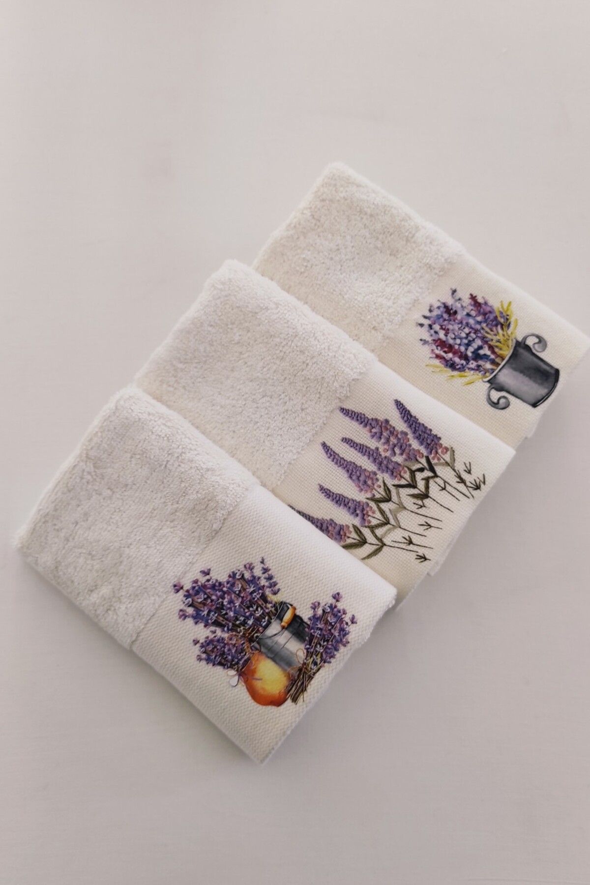 Sevim-Lavender 3-Piece Printed Kitchen and Guest Towel Set - Ecru Hand Towel - 30X50 cm 4