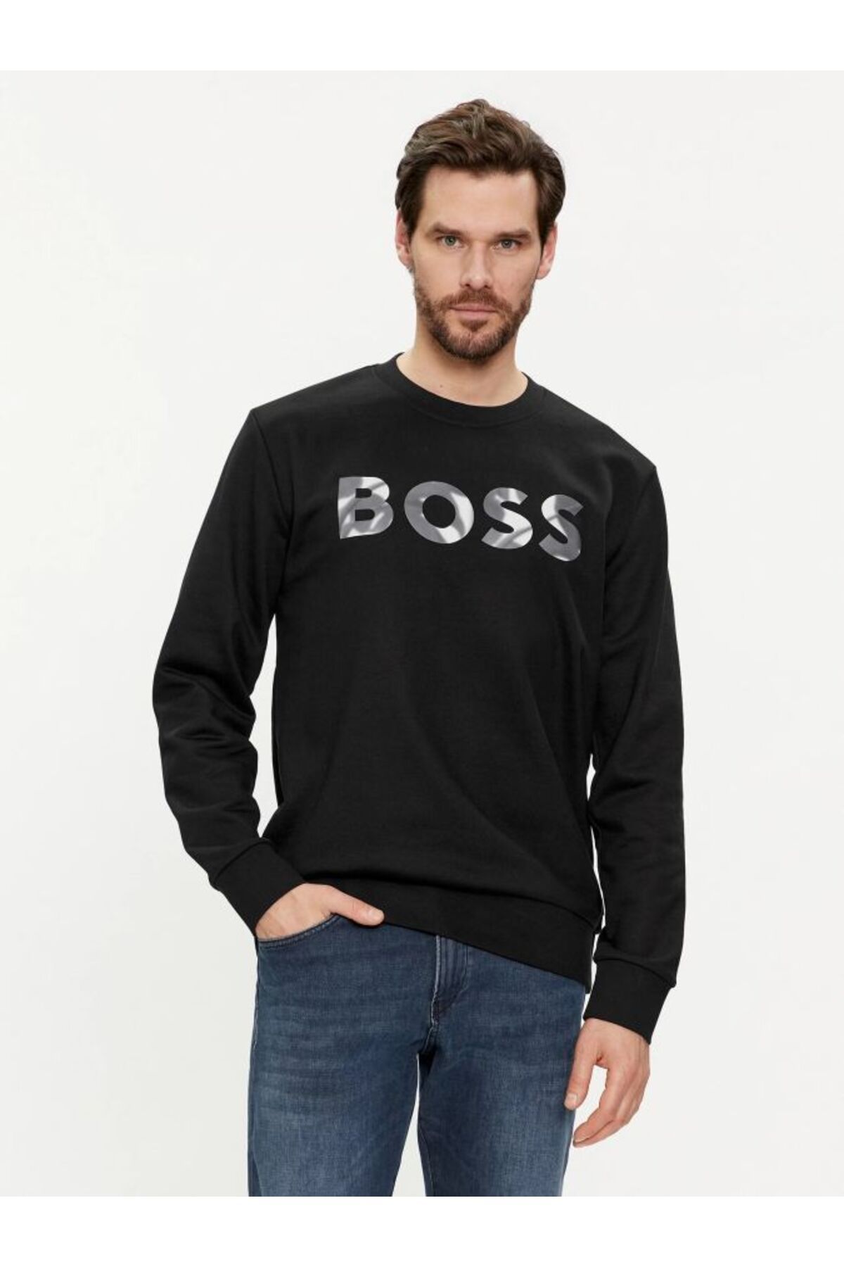 سویشرت مشکی مردانه سویی شرت اورجینال BOSS