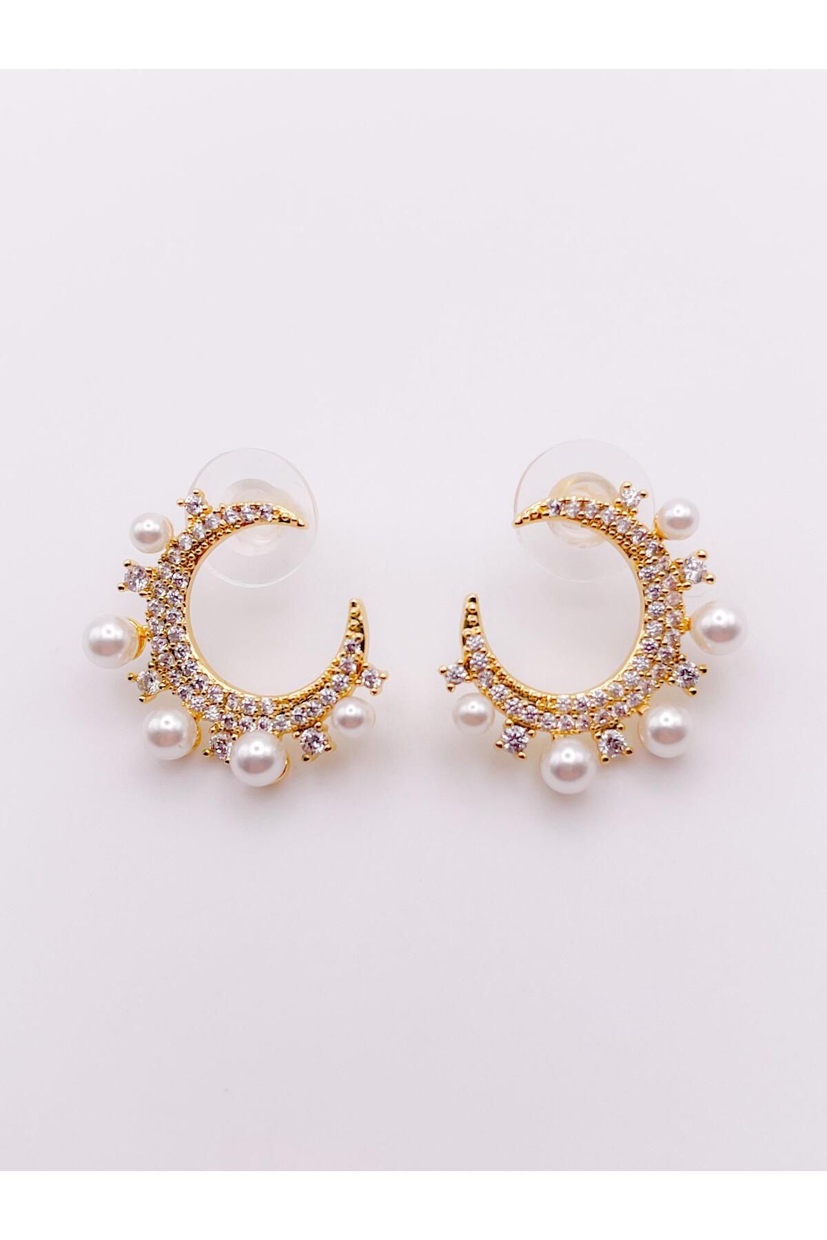 Trinos-Steel Earrings Crescent Earrings with Pearls 3