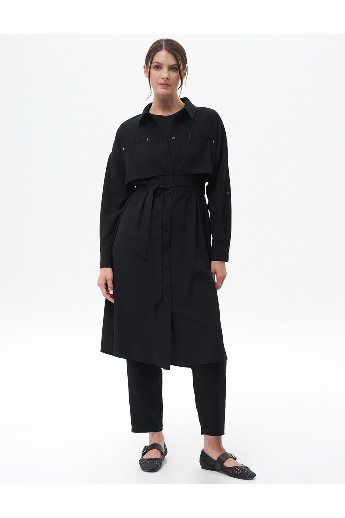 Kayra-Black Long Tunic - Fleto Pocket 1