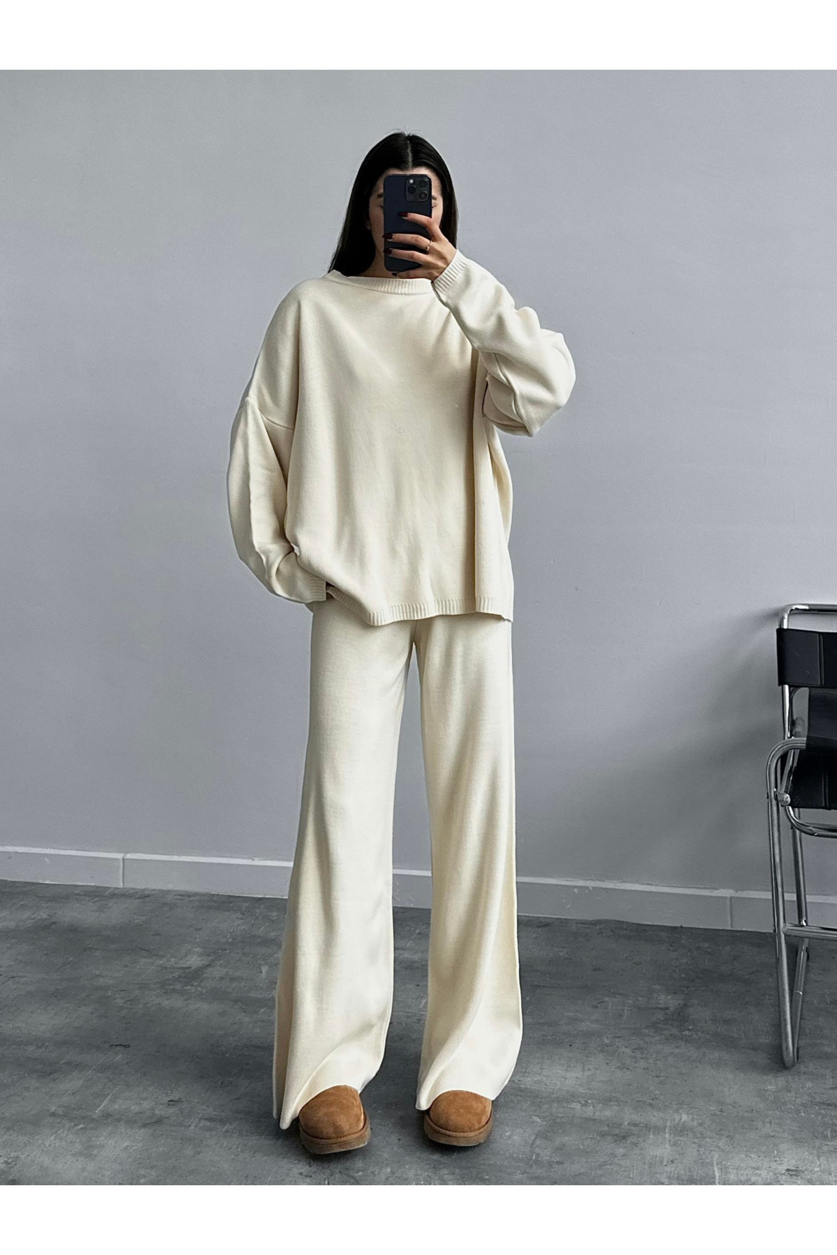 My Blog-Basic Ecru Knitwear Set - 5008 1