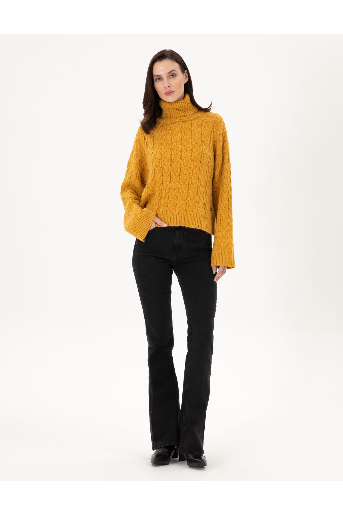 Pierre Cardin-Mustard Crop Top Turtleneck Sweater 50302652 -Vr072 4