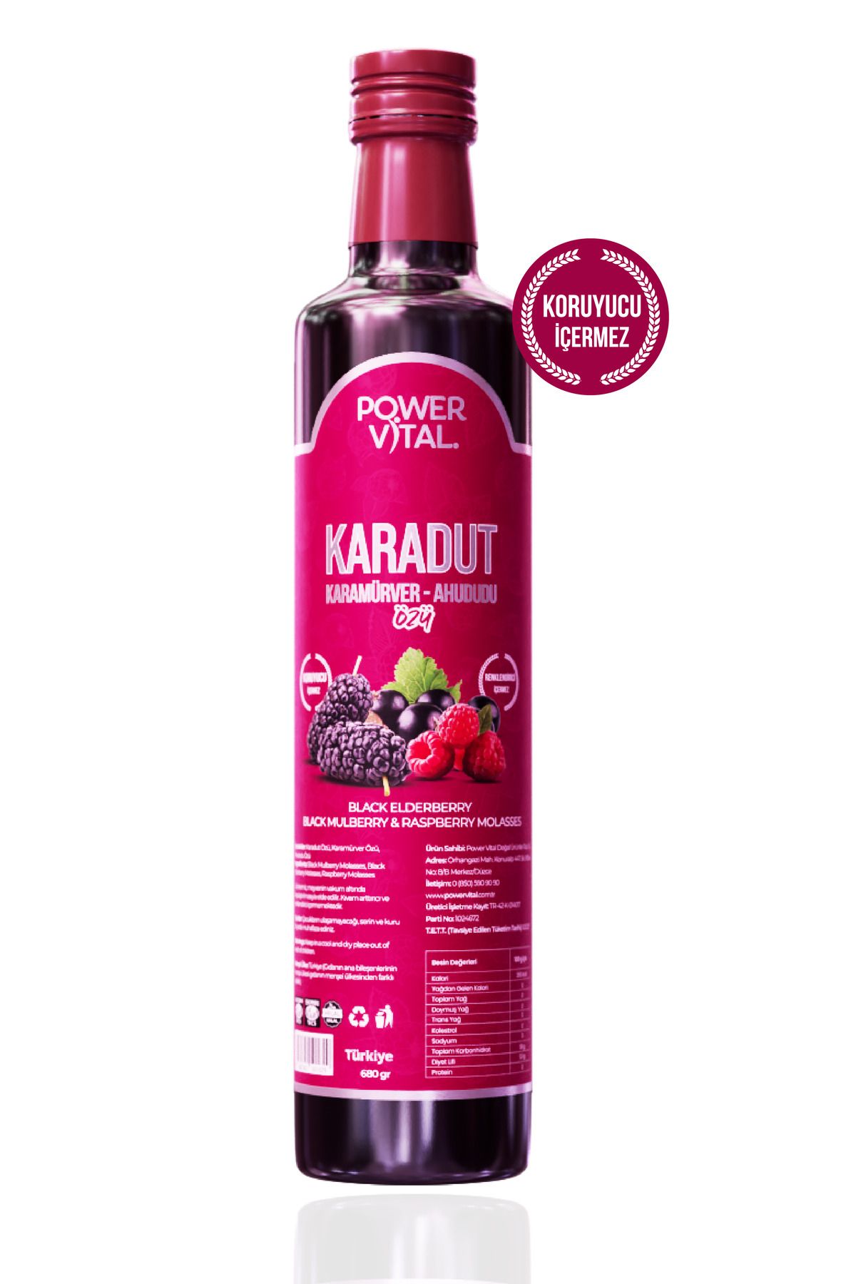 Power Vital Karadut & Karamürver & Ahududu Özü - Katkısız 680 gr