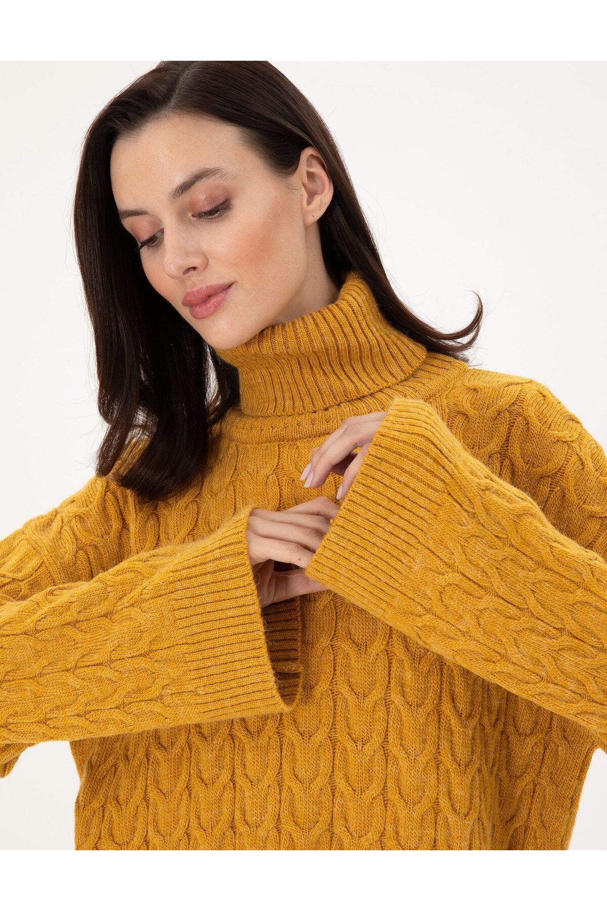 Pierre Cardin-Mustard Crop Top Turtleneck Sweater 50302652 -Vr072 2