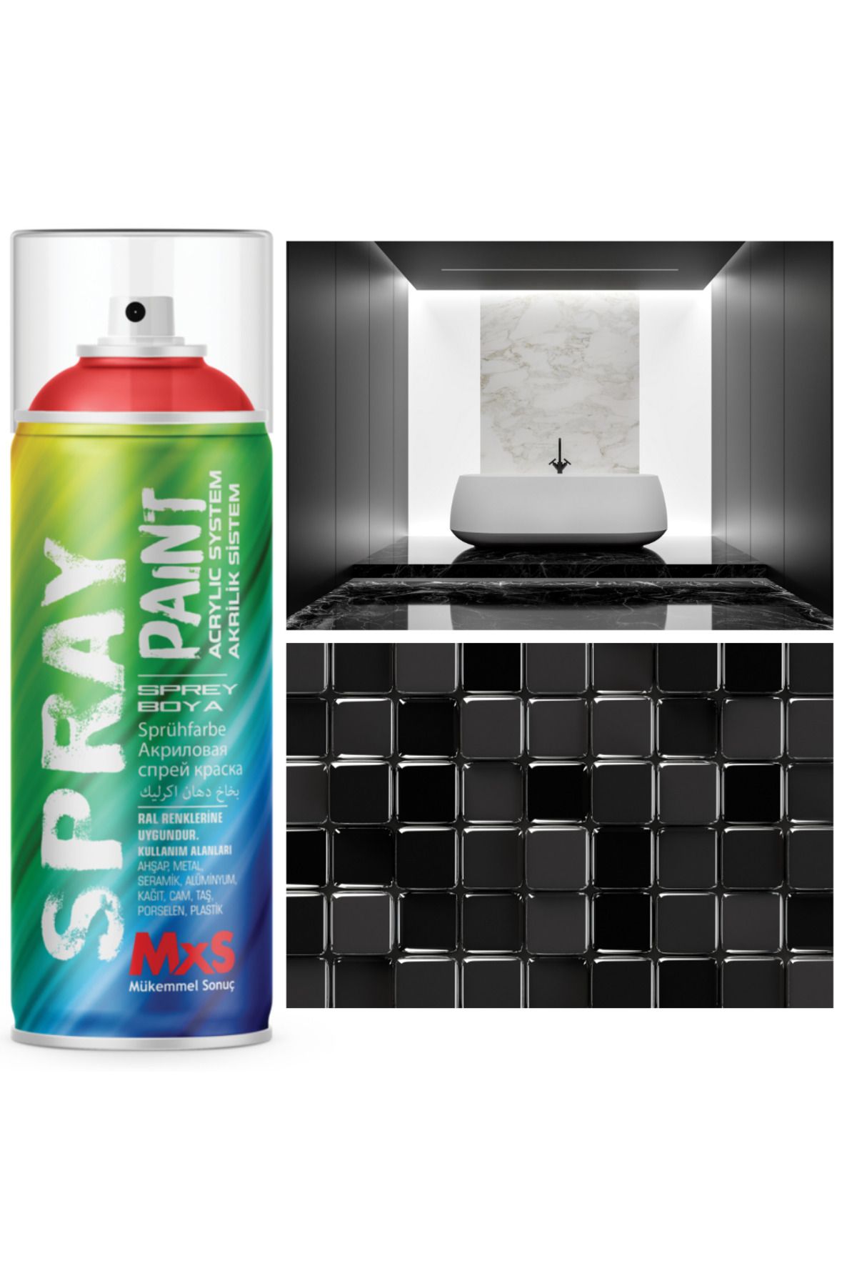 SUYA DAYANIKLI PARLAK SİYAH LAVABO-FAYANS SPREY BOYASI 400 ML