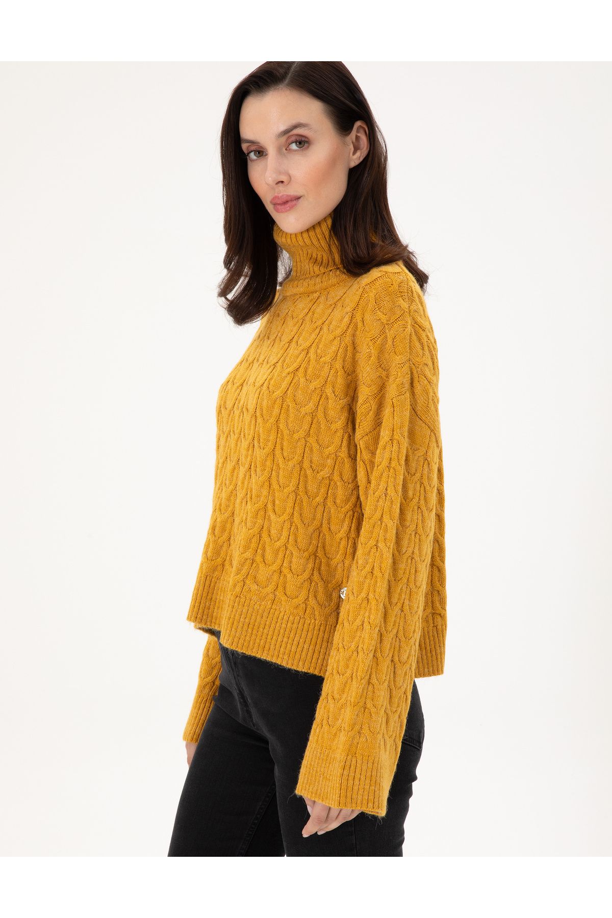 Pierre Cardin-Mustard Crop Top Turtleneck Sweater 50302652 -Vr072 3