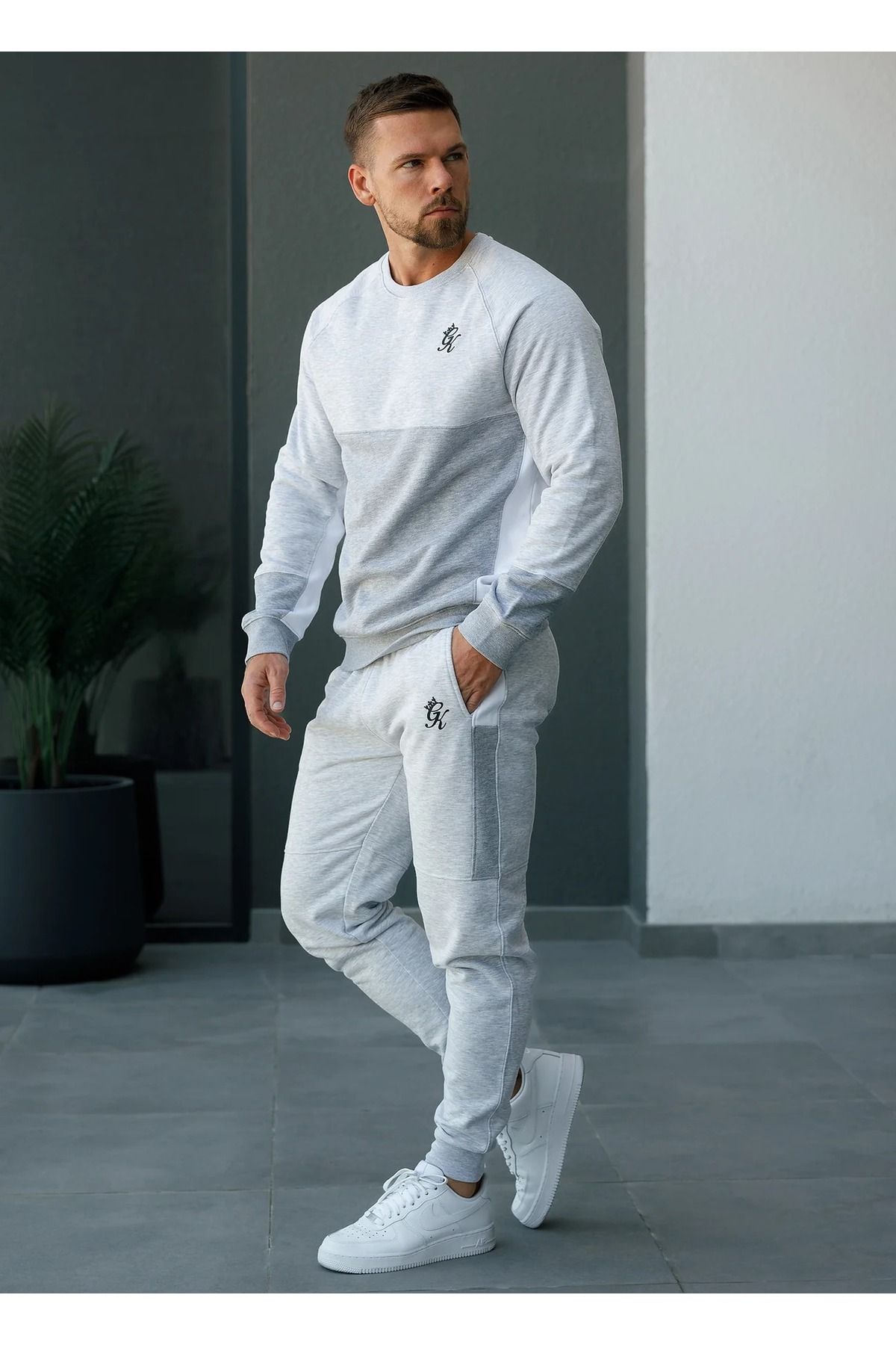 GYM KING-Minefield Crew Tracksuit Snow Marl 1