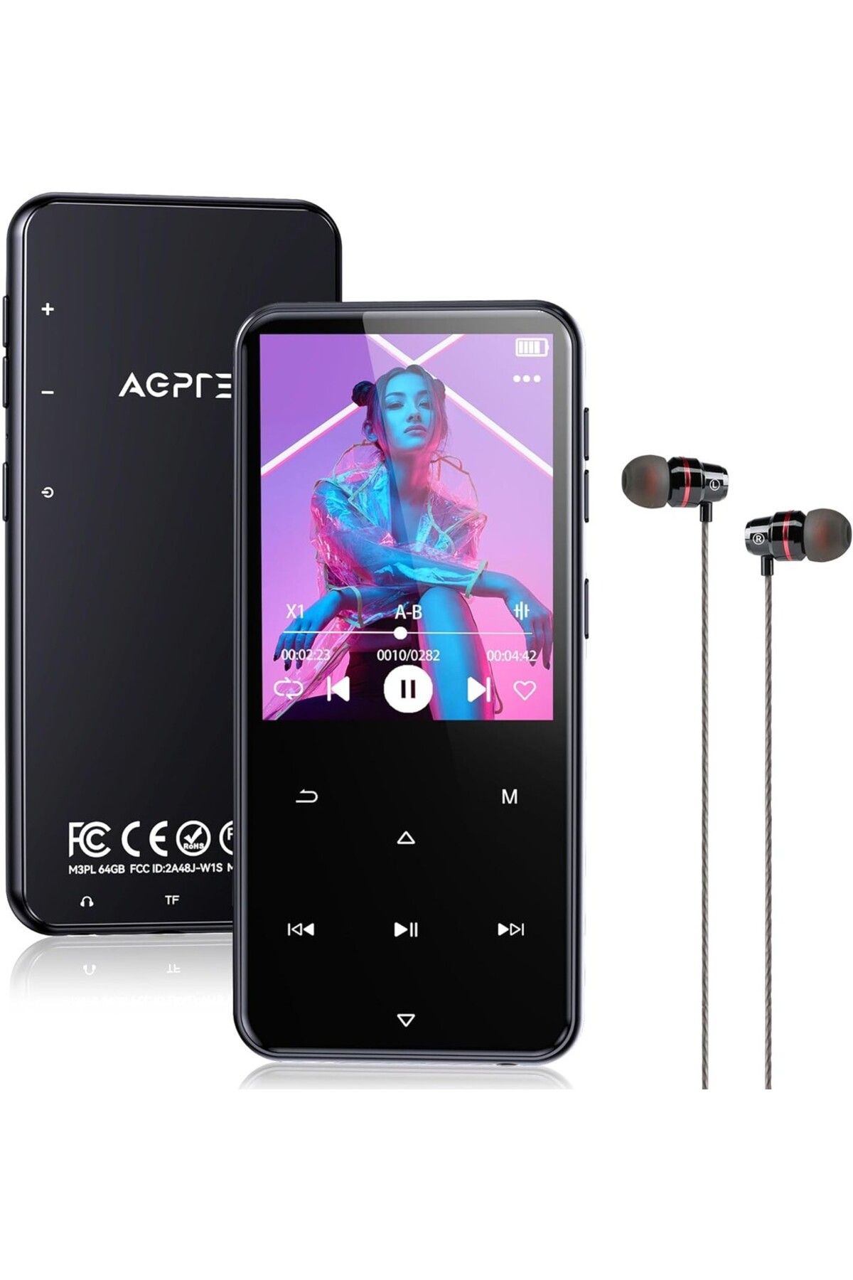 AGPTEK 64GB Bluetooth MP3 Çalar, AGPTEK M3 2.4 İnç Müzik Çalar, Hoparlör