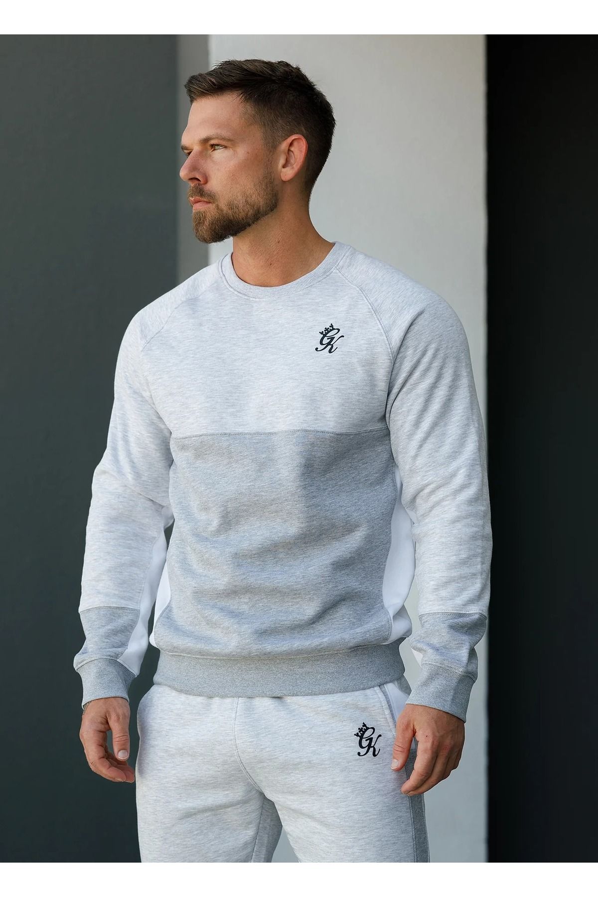 GYM KING-Minefield Crew Tracksuit Snow Marl 2