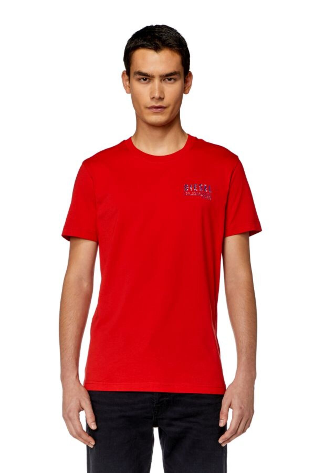 Diesel-Red Crew Neck Men's T-shirt - Short Sleeve 1