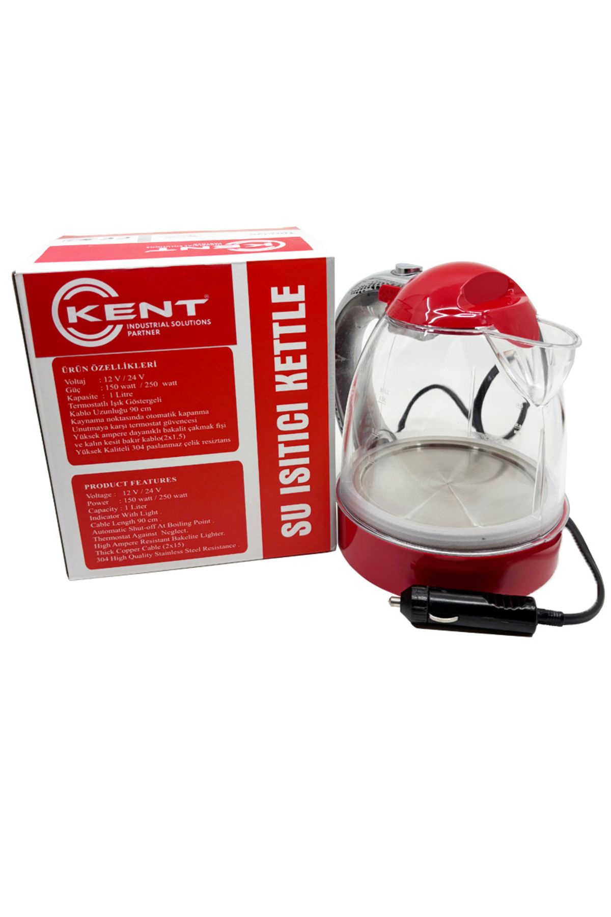 KENT-24 Volt In-Car Red Auto Water Heater Kettle - 1 Lt Teapot 4